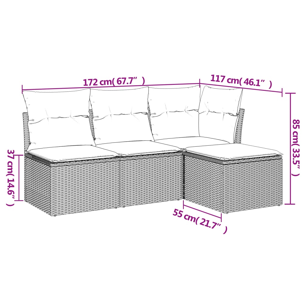 Set canapele de grădină, 4 piese, cu perne, bej, poliratan