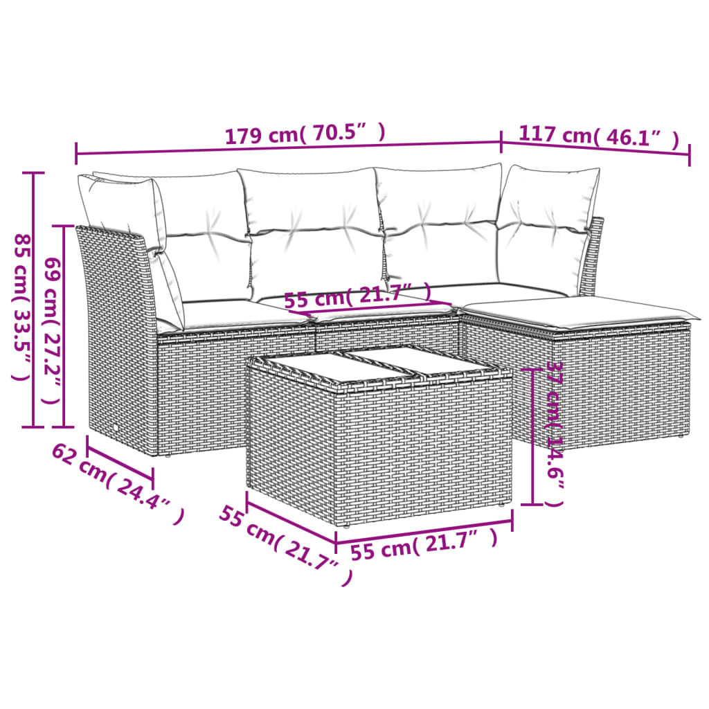 Set canapele de grădină cu perne, 5 piese, bej, poliratan