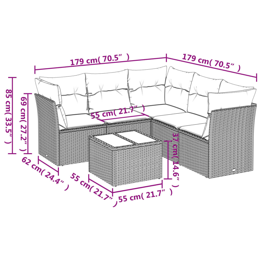 Set mobilier grădină cu perne, 6 piese, gri, poliratan