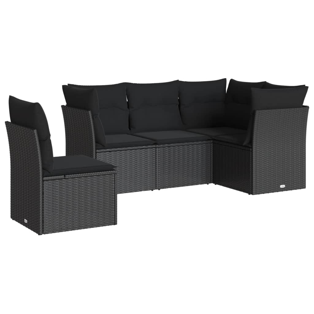 Set mobilier de grădină cu perne, 5 piese, negru, poliratan