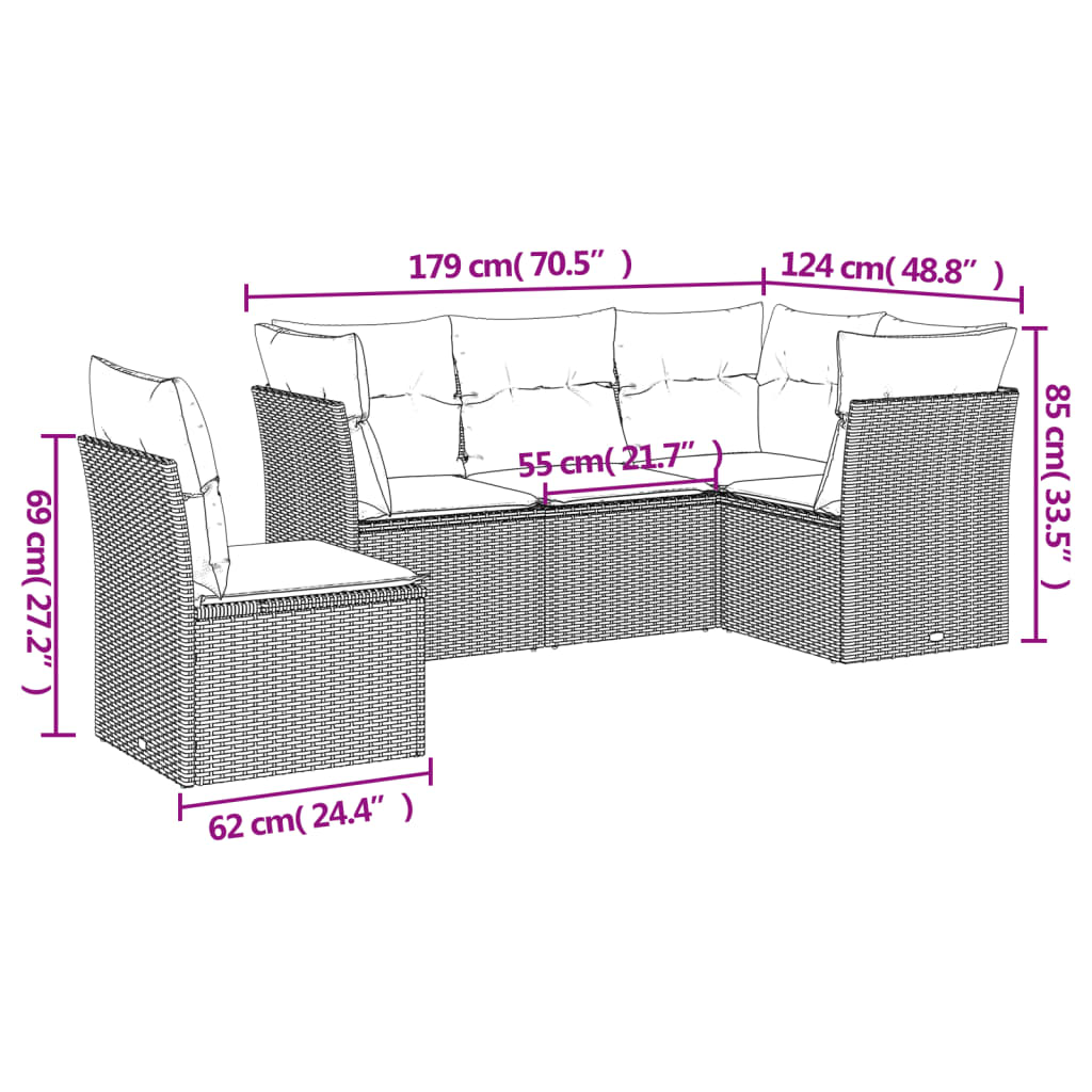 Set canapele de grădină cu perne, 5 piese, bej, poliratan