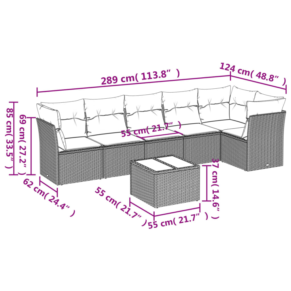 Set canapele de grădină, 7 piese, cu perne, gri, poliratan