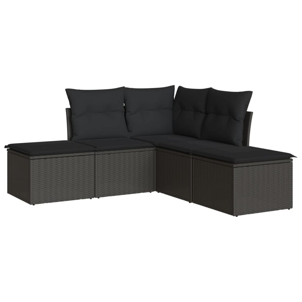 Set mobilier de grădină cu perne, 5 piese, negru, poliratan