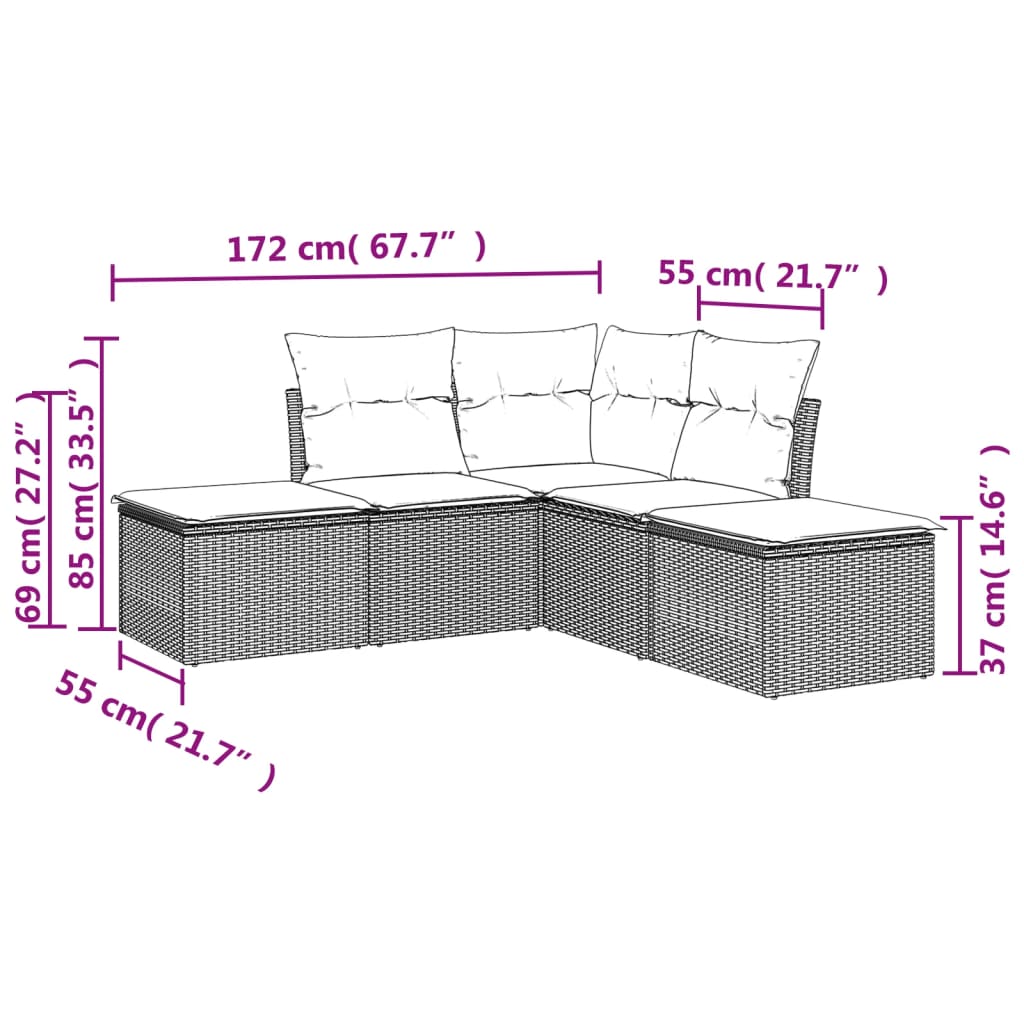 Set mobilier de grădină cu perne, 5 piese, negru, poliratan