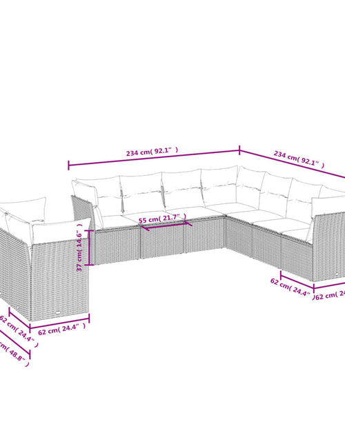 Загрузите изображение в средство просмотра галереи, Set canapele de grădină, 9 piese, cu perne, bej, poliratan
