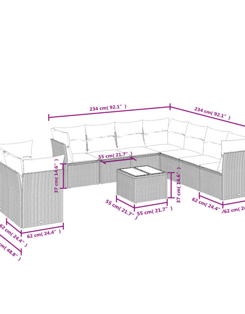 Încărcați imaginea în vizualizatorul Galerie, Set canapele de grădină cu perne, 10 piese, bej, poliratan
