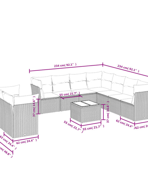 Загрузите изображение в средство просмотра галереи, Set canapele de grădină cu perne, 10 piese, bej, poliratan

