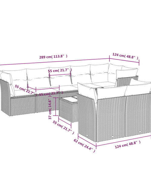 Загрузите изображение в средство просмотра галереи, Set mobilier de grădină cu perne, 9 piese, negru, poliratan
