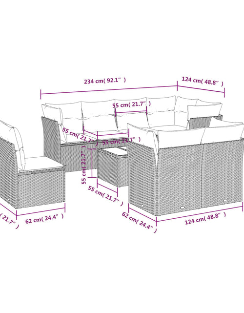 Загрузите изображение в средство просмотра галереи, Set canapele de grădină, 9 piese, cu perne, bej, poliratan
