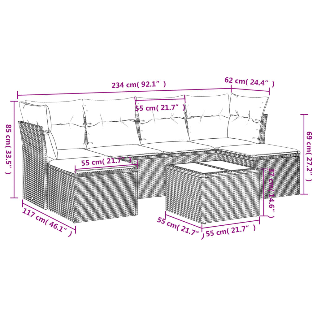 Set canapele de grădină, 7 piese, cu perne, bej, poliratan