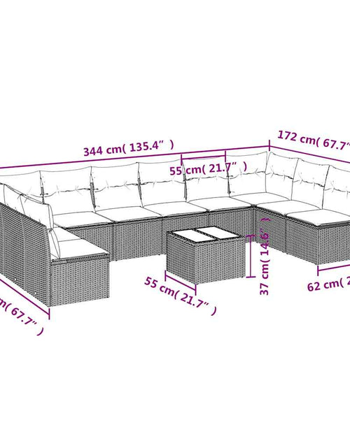 Загрузите изображение в средство просмотра галереи, Set canapele de grădină cu perne, 11 piese, maro, poliratan
