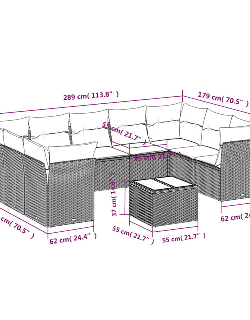 Загрузите изображение в средство просмотра галереи, Set mobilier de grădină cu perne, 10 piese, gri, poliratan
