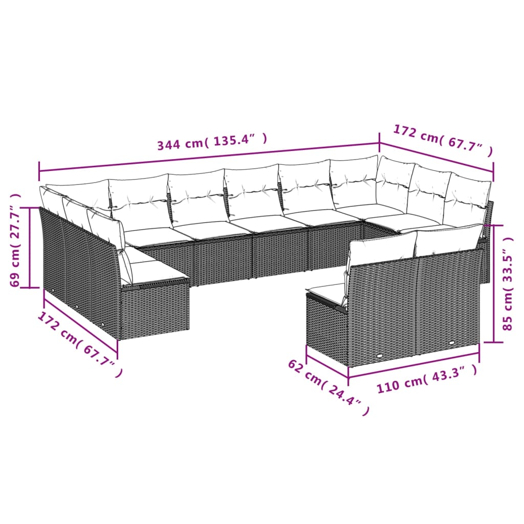 Set mobilier de grădină cu perne, 9 piese, negru, poliratan