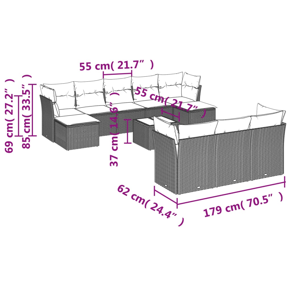 Set canapele de grădină cu perne 10 piese gri deschis poliratan