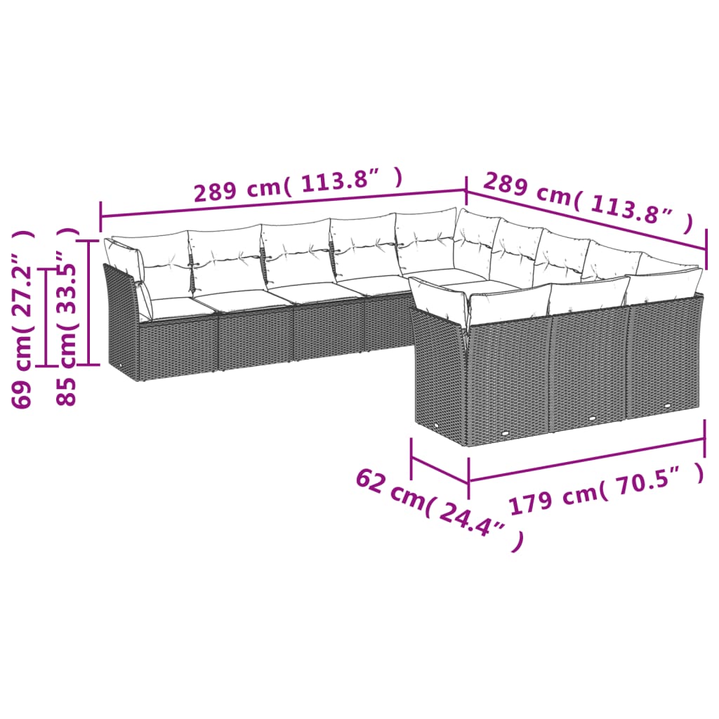 Set canapele de grădină cu perne, 11 piese, bej, poliratan