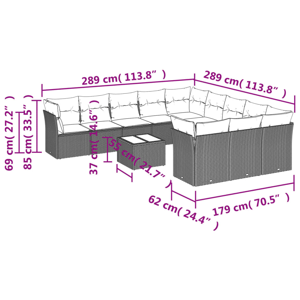 Set canapele de grădină cu perne, 12piese gri deschis poliratan