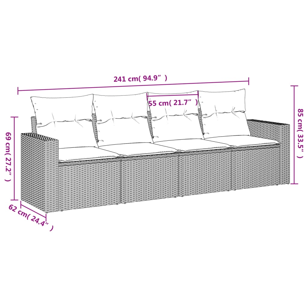 Set canapele de grădină, 4 piese, cu perne, bej, poliratan