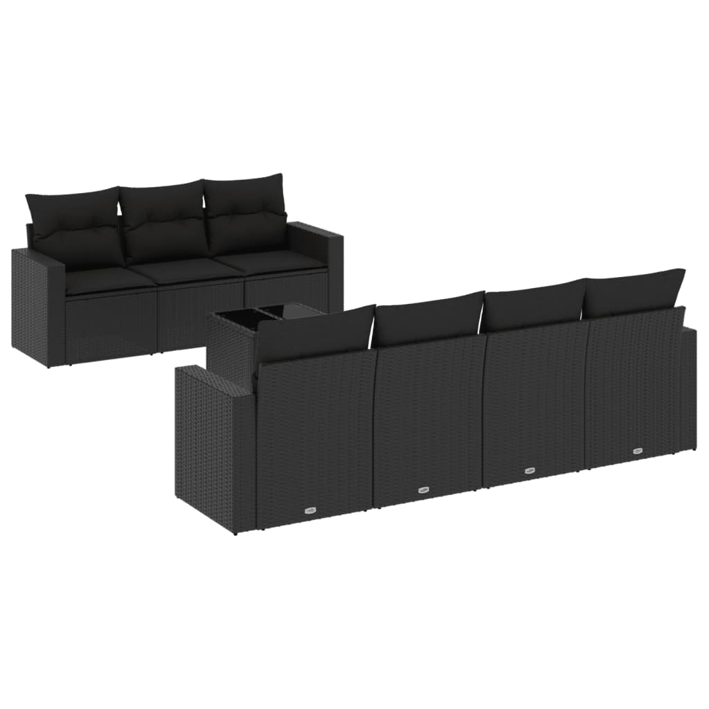 Set mobilier de grădină cu perne, 8 piese, negru, poliratan