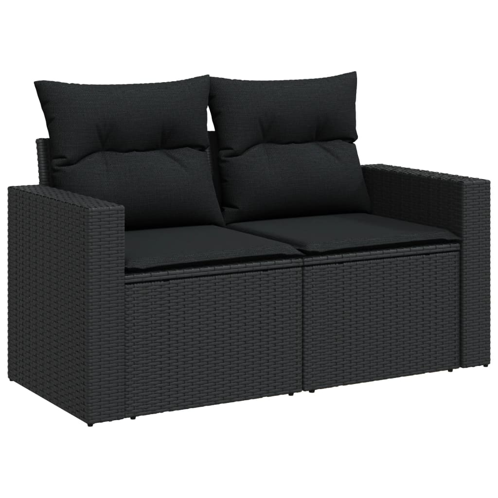 Set mobilier de grădină cu perne, 9 piese, negru, poliratan