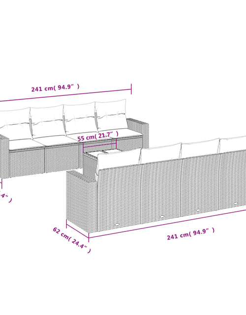 Загрузите изображение в средство просмотра галереи, Set canapele de grădină, 9 piese, cu perne, bej, poliratan
