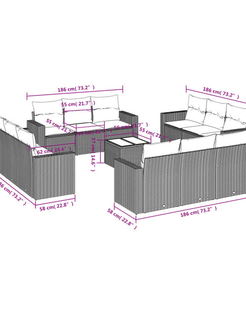 Загрузите изображение в средство просмотра галереи, Set mobilier de grădină cu perne, 13 piese, negru, poliratan
