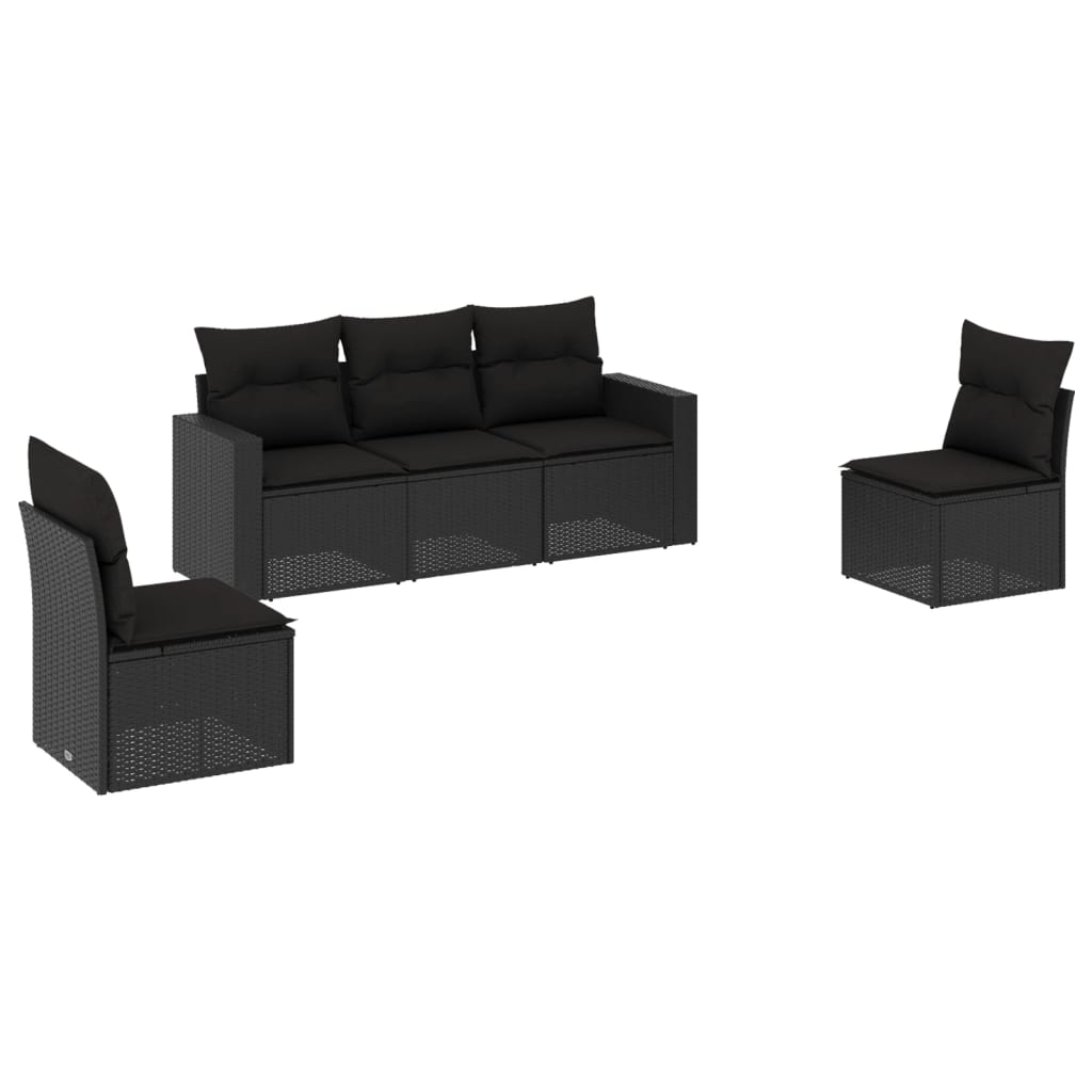 Set mobilier de grădină cu perne, 5 piese, negru, poliratan