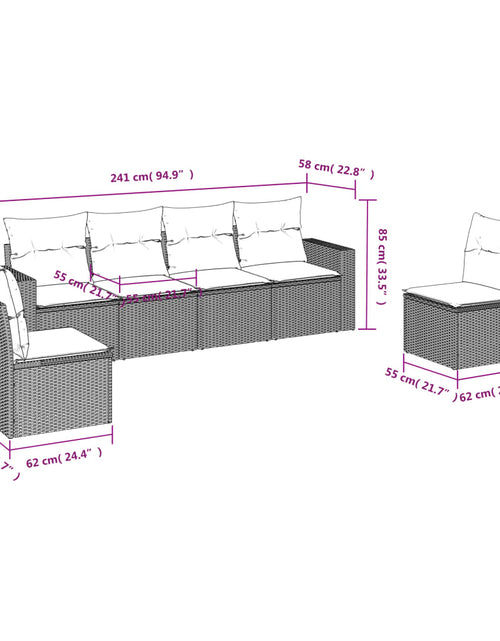 Загрузите изображение в средство просмотра галереи, Set mobilier grădină cu perne, 6 piese, gri, poliratan
