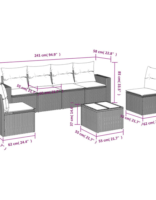 Încărcați imaginea în vizualizatorul Galerie, Set canapele de grădină cu perne, 7 piese, maro, poliratan
