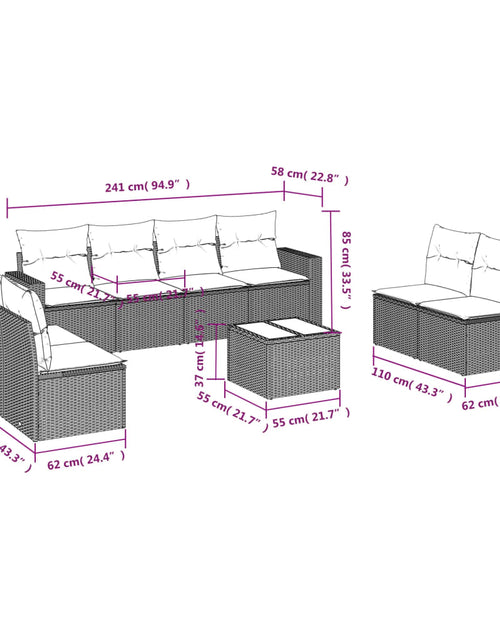 Загрузите изображение в средство просмотра галереи, Set mobilier de grădină cu perne, 9 piese, negru, poliratan
