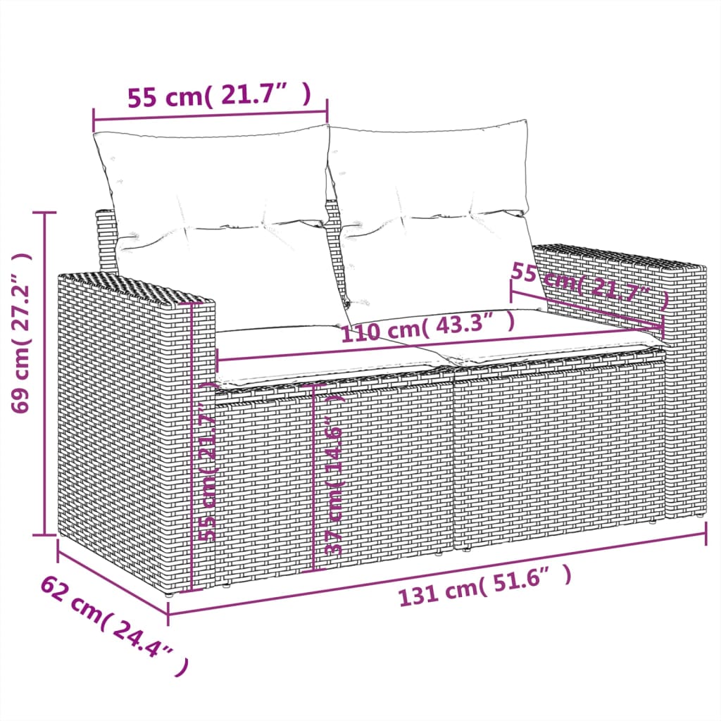 Set mobilier de grădină cu perne, 9 piese, negru, poliratan