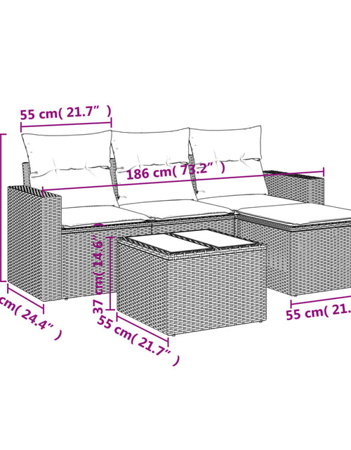 Загрузите изображение в средство просмотра галереи, Set canapele de grădină cu perne, 5 piese, maro, poliratan
