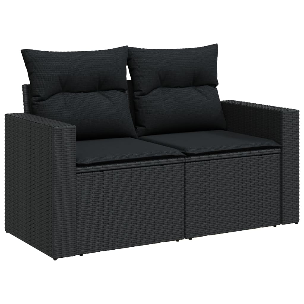 Set mobilier de grădină cu perne, 4 piese, negru, poliratan