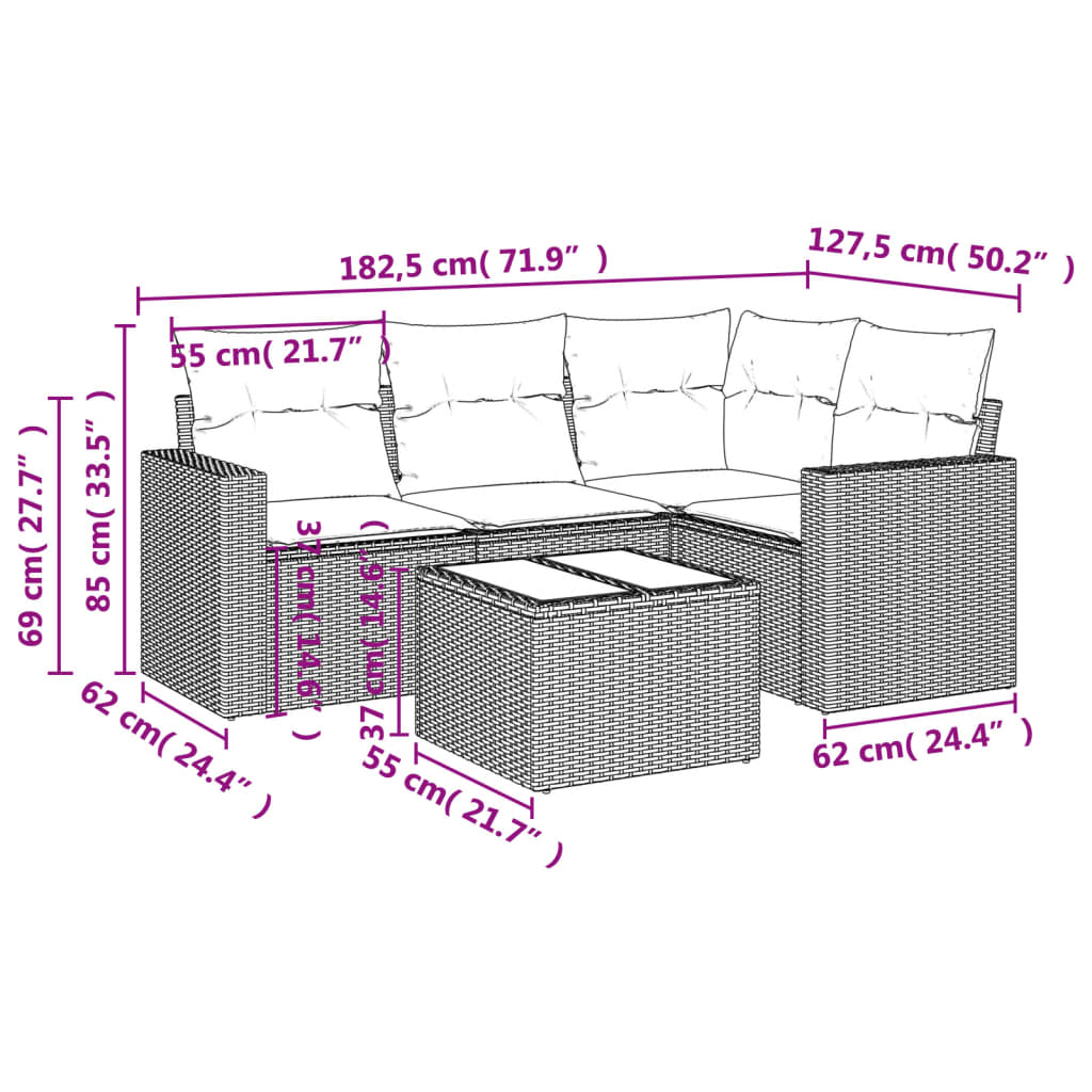 Set canapele de grădină cu perne, 5 piese, bej, poliratan