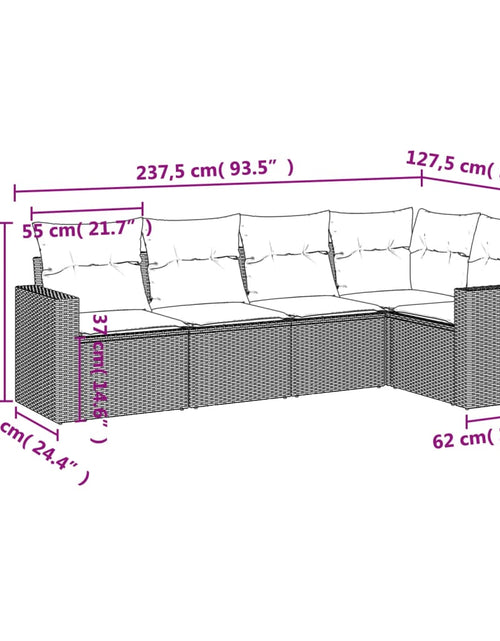 Încărcați imaginea în vizualizatorul Galerie, Set mobilier de grădină cu perne, 5 piese, negru, poliratan
