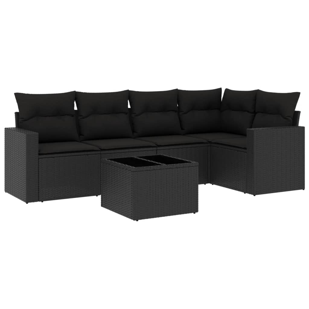 Set mobilier de grădină cu perne, 6 piese, negru, poliratan