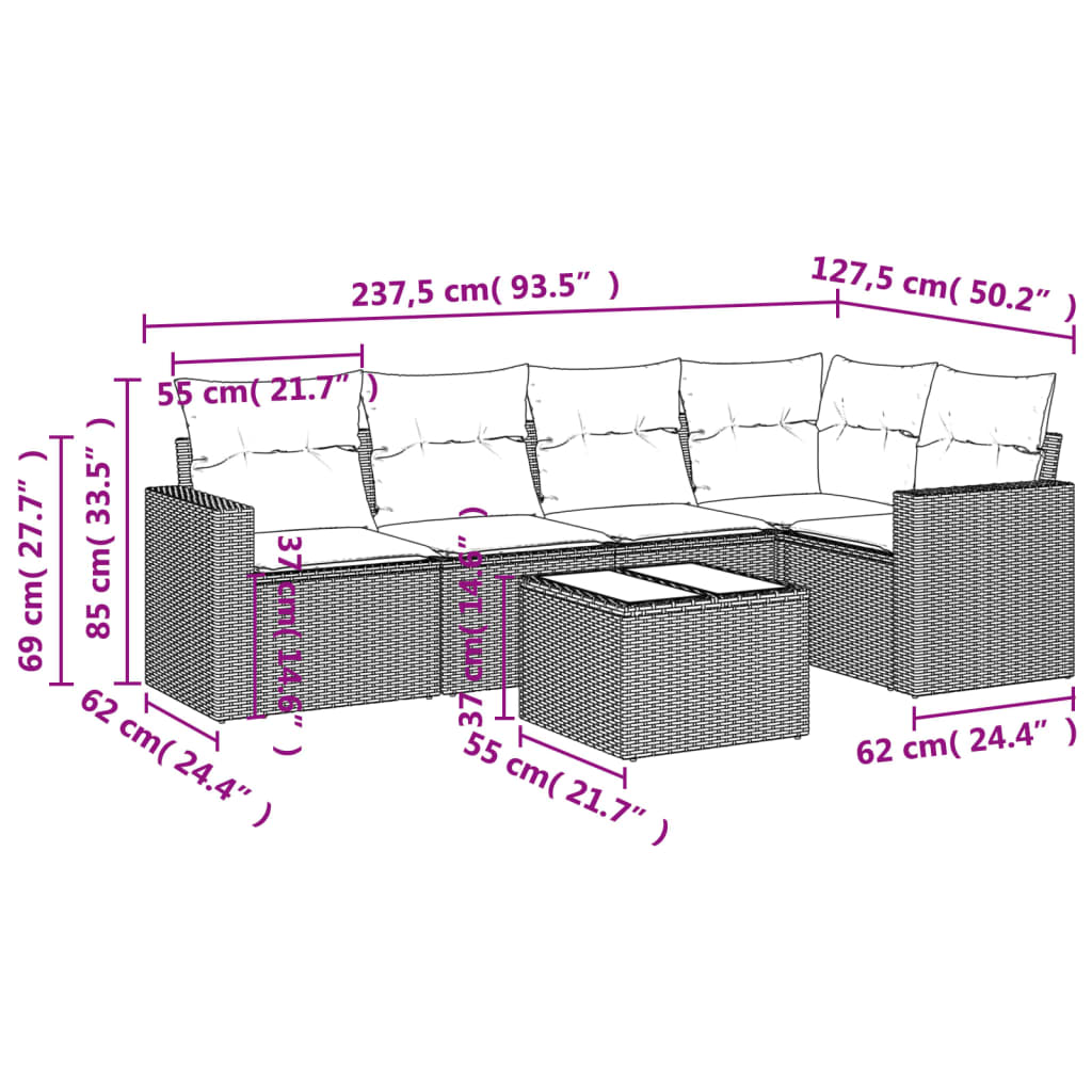 Set mobilier grădină cu perne, 6 piese, gri, poliratan