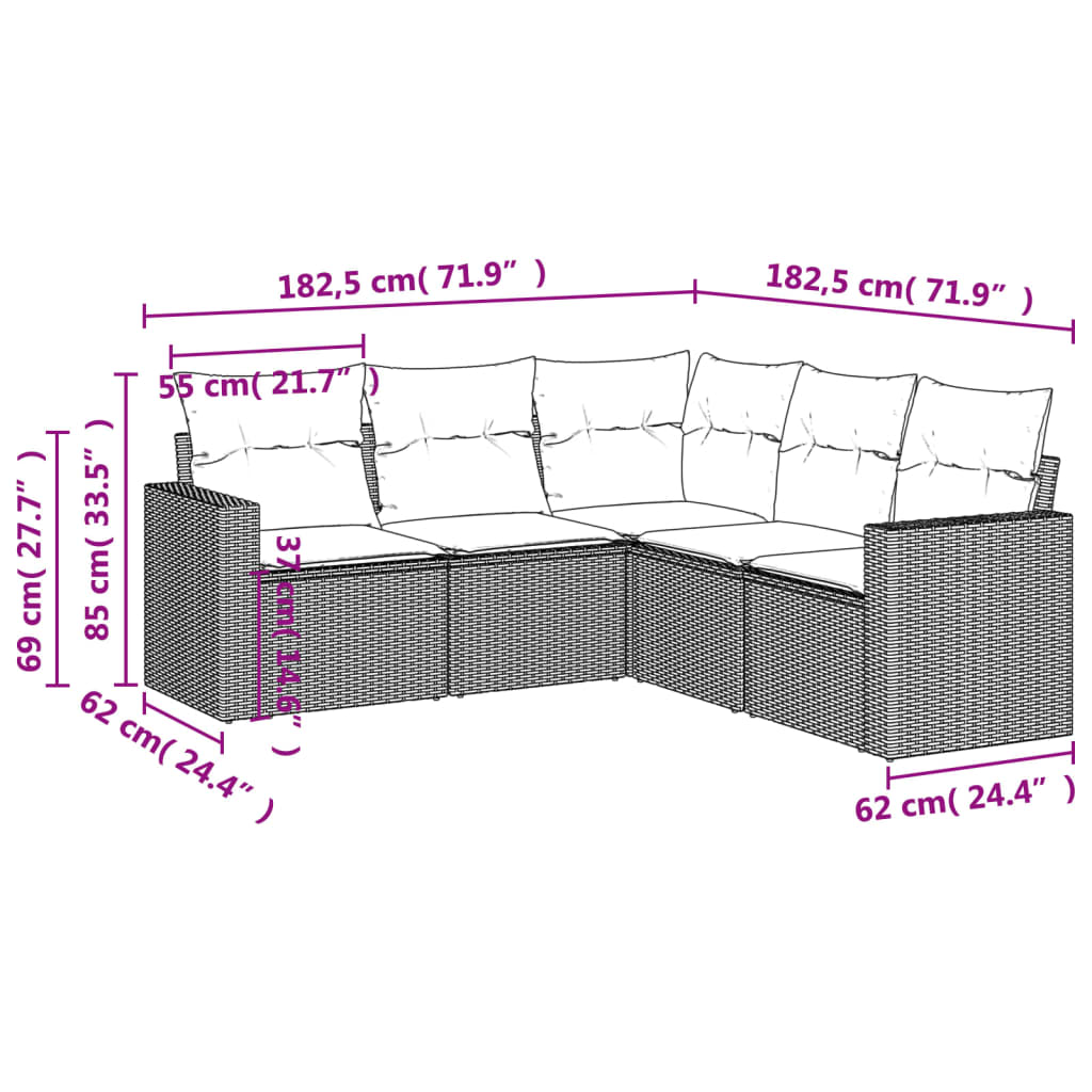 Set canapele de grădină cu perne, 5 piese, bej, poliratan