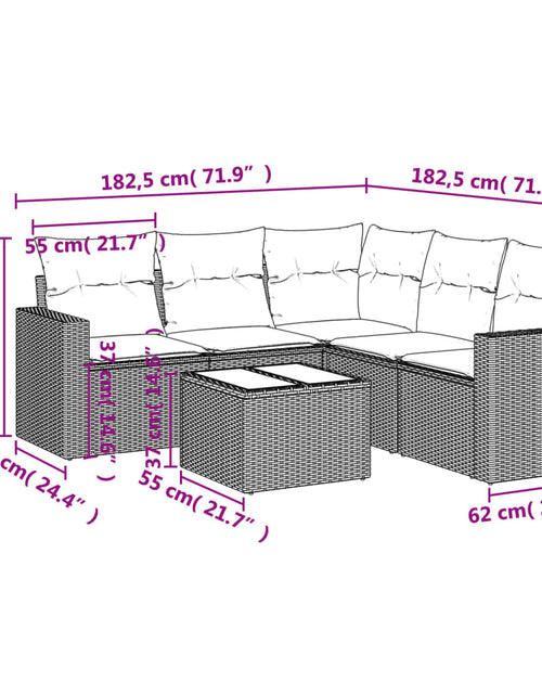 Încărcați imaginea în vizualizatorul Galerie, Set mobilier grădină cu perne, 6 piese, gri, poliratan
