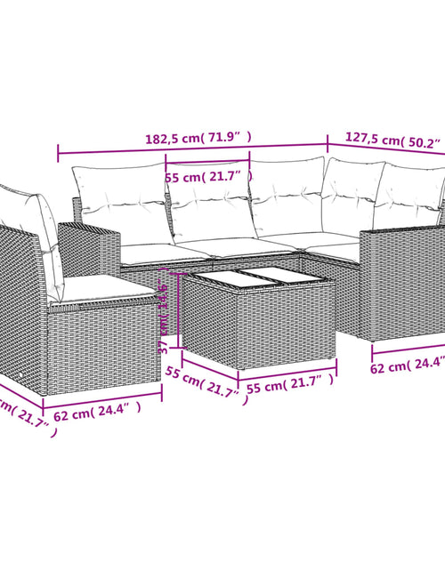 Încărcați imaginea în vizualizatorul Galerie, Set mobilier de grădină cu perne, 6 piese, negru, poliratan
