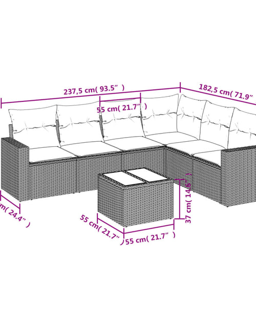 Încărcați imaginea în vizualizatorul Galerie, Set canapele de grădină, 7 piese, cu perne, bej, poliratan

