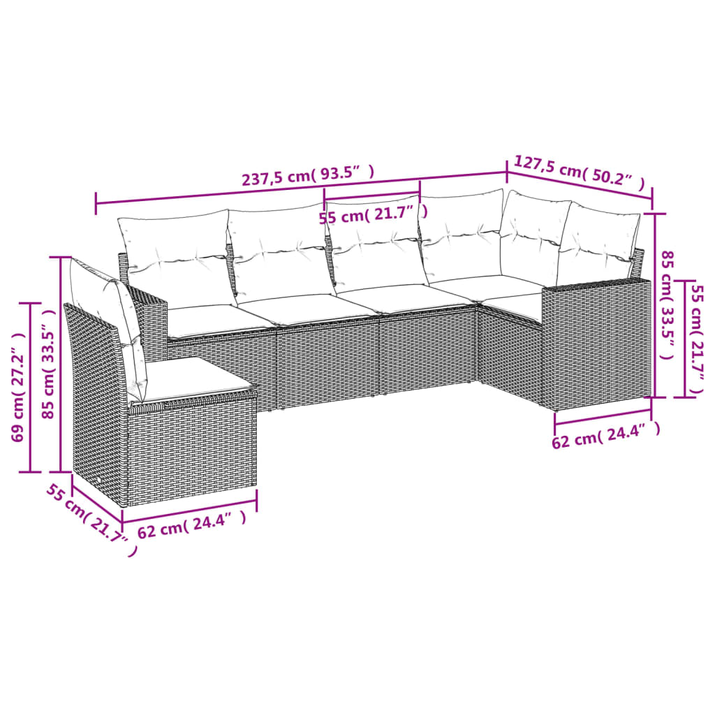 Set canapele de grădină cu perne, 6 piese, bej, poliratan