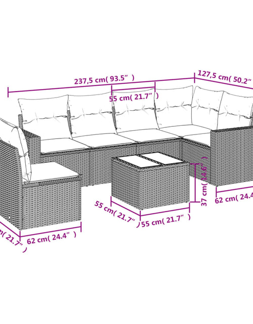 Încărcați imaginea în vizualizatorul Galerie, Set canapele de grădină cu perne, 7 piese, maro, poliratan
