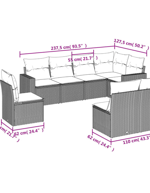 Încărcați imaginea în vizualizatorul Galerie, Set canapele de grădină, 8 piese, cu perne, bej, poliratan
