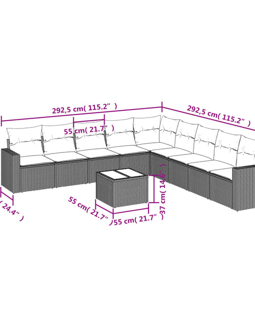 Încărcați imaginea în vizualizatorul Galerie, Set canapele de grădină cu perne, 10 piese, maro, poliratan
