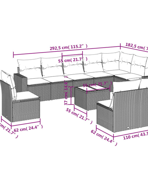 Încărcați imaginea în vizualizatorul Galerie, Set canapele de grădină cu perne, 11 piese, maro, poliratan
