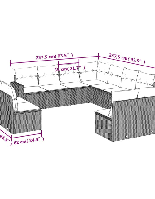 Încărcați imaginea în vizualizatorul Galerie, Set canapele de grădină cu perne, 11 piese, bej, poliratan
