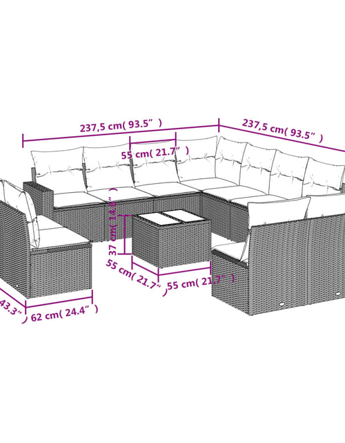 Încărcați imaginea în vizualizatorul Galerie, Set canapele de grădină cu perne, 12 piese, maro, poliratan
