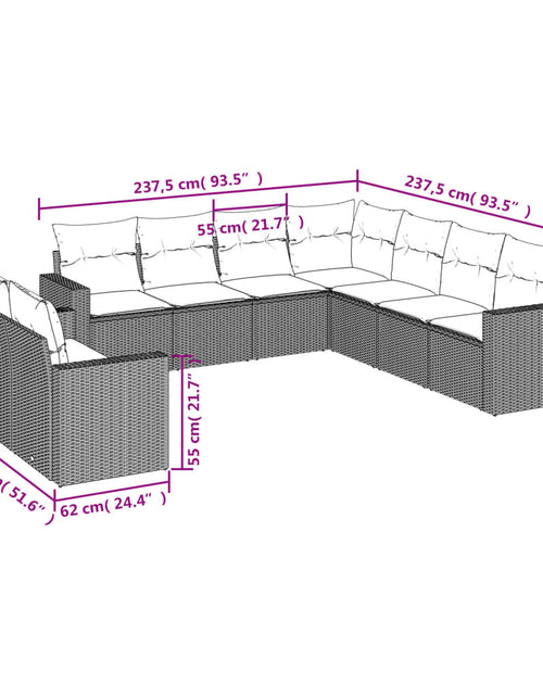 Загрузите изображение в средство просмотра галереи, Set mobilier de grădină cu perne, 9 piese, negru, poliratan
