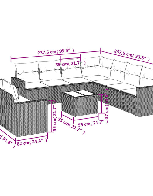 Încărcați imaginea în vizualizatorul Galerie, Set canapele de grădină cu perne, 10 piese, maro, poliratan

