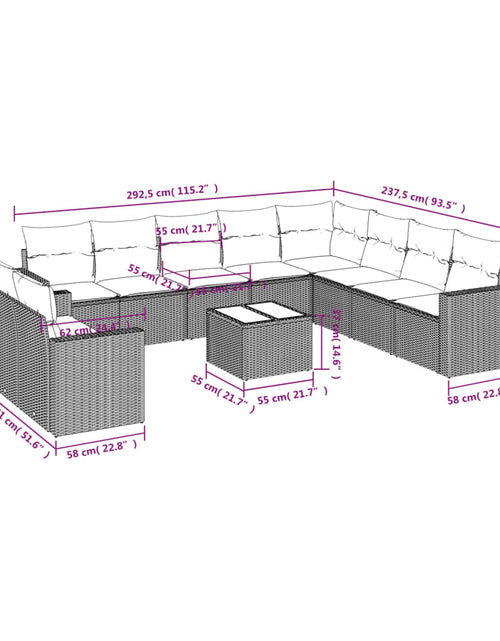 Загрузите изображение в средство просмотра галереи, Set canapele de grădină cu perne, 11 piese, maro, poliratan
